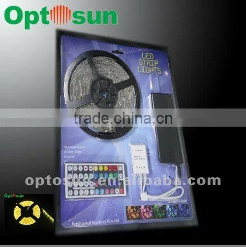 waterproof 5050 led strip 300 leds rgb kit(5m/reel strip with 44keys remote controller and 84w power supply)