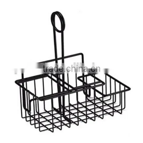 Black Wire 3 compartment Table Caddy with Menu Holder