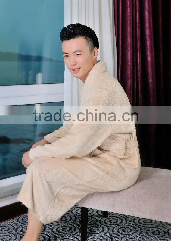 100 cotton middle size long sleeve chenille bathrobe for man