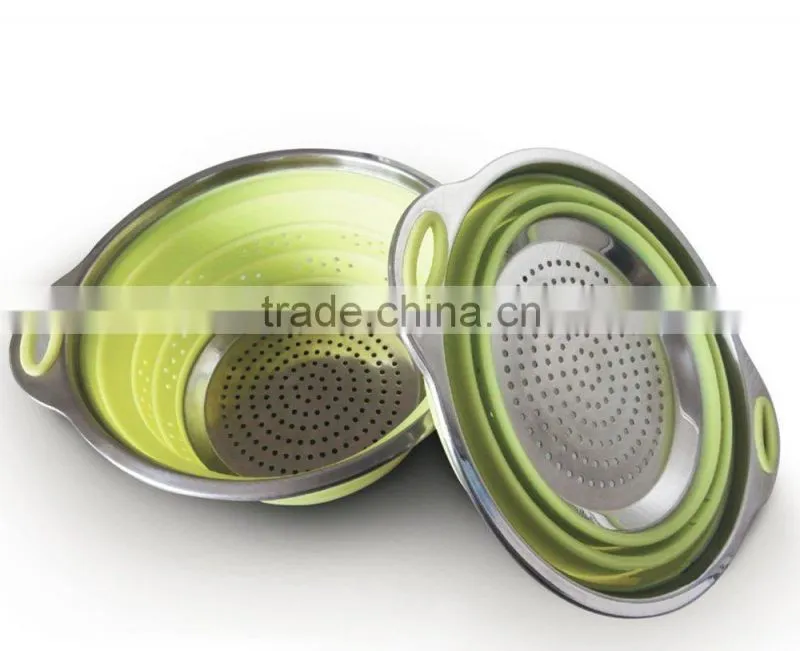 High quality food grade fruits and vegetables silicone collapsible colander