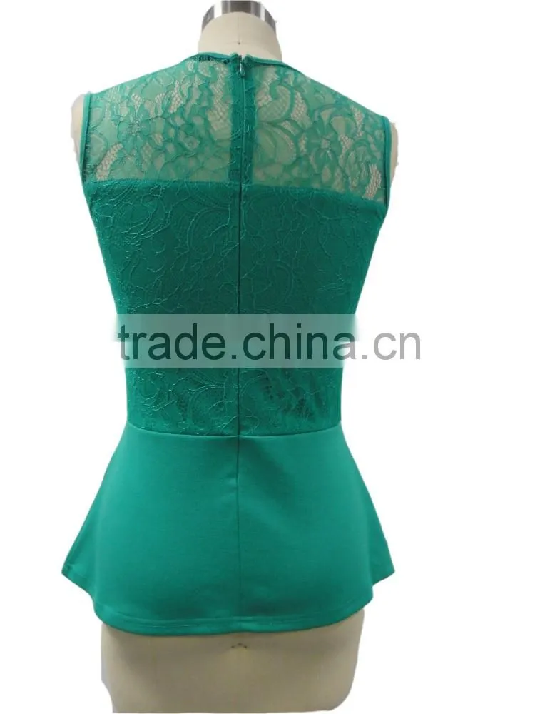 lace detailed green sleeveless ladies' blouse