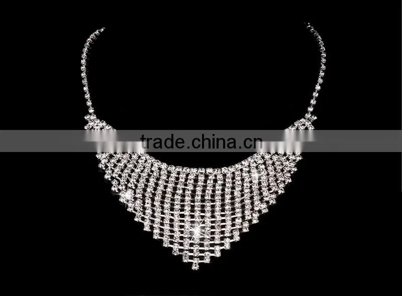 Fashion elegant bride jewelry wedding tiara necklace earrings set