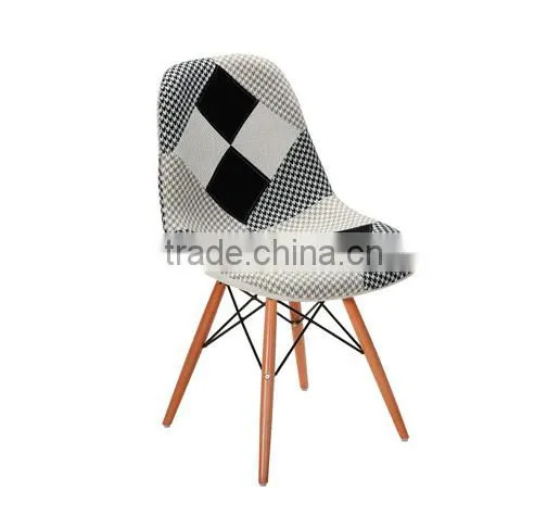 2015 Simple Fabric Patchwork Leisure Side Chair WoodLeg Eiffel Base