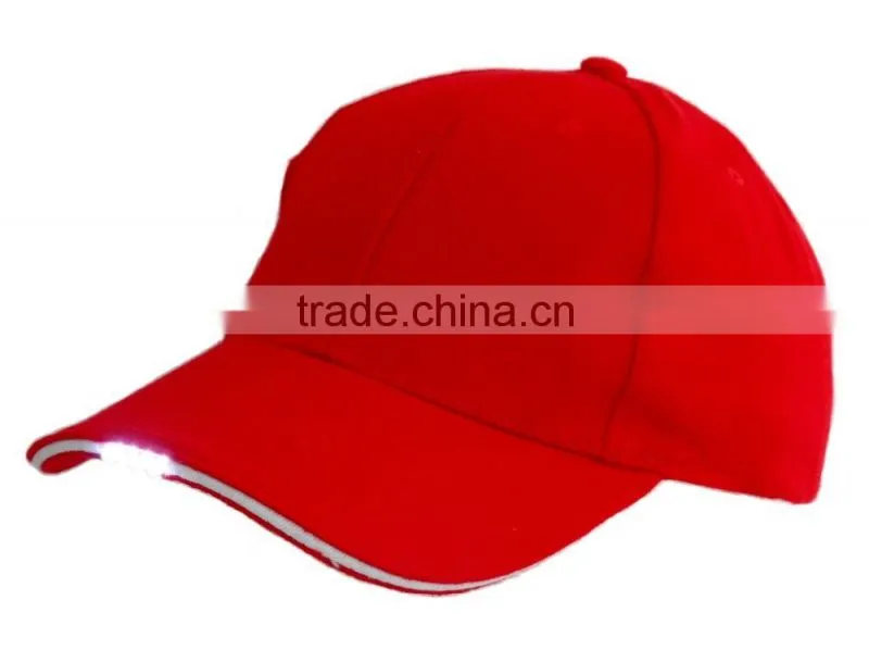 Hot sale 6 panel embroidery fishing baseball cap with led light