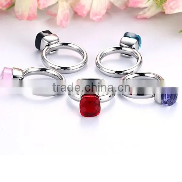 Wholesale Lady Colors Glass Stainless Steel Ring