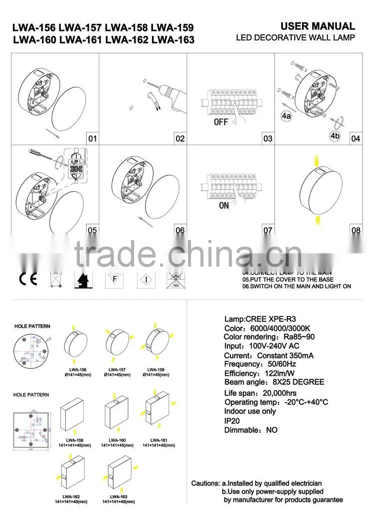 Indoor surface mounted 1w CREEchip led decorative light/led wall light