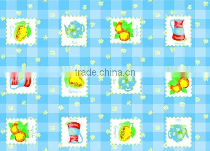 2015 Newest printed floral and floral design pvc table cloth with lace/waved/straight edge