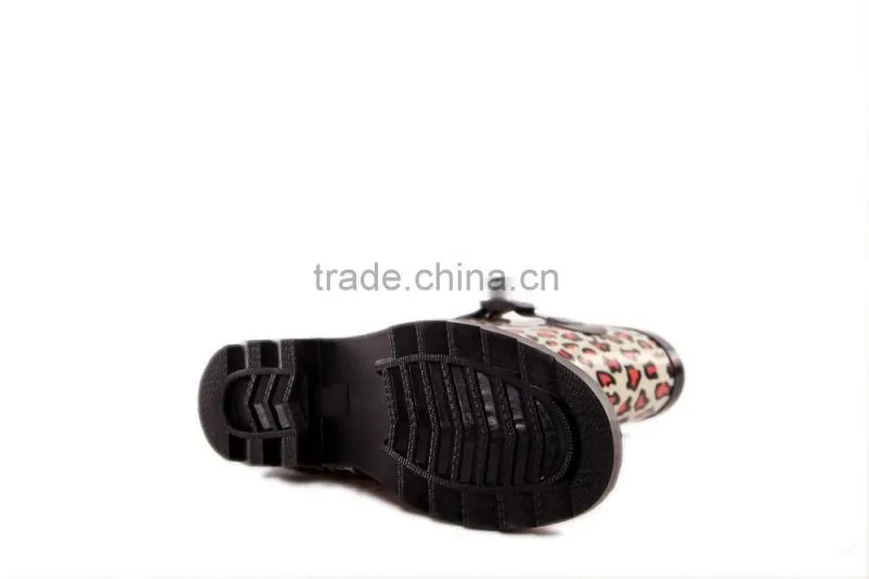 Leopard printed women's boots,cheap rubber boots,boots with buckle