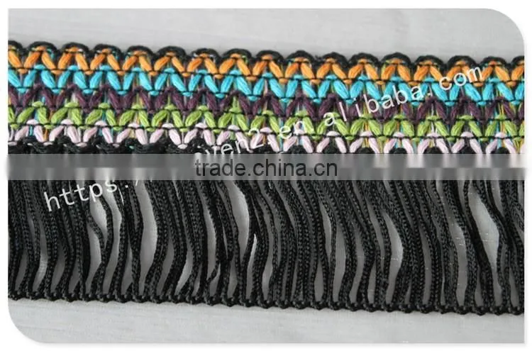 Hot selling 6.5cm width polyester ethnic chainette fringe for garment/bags