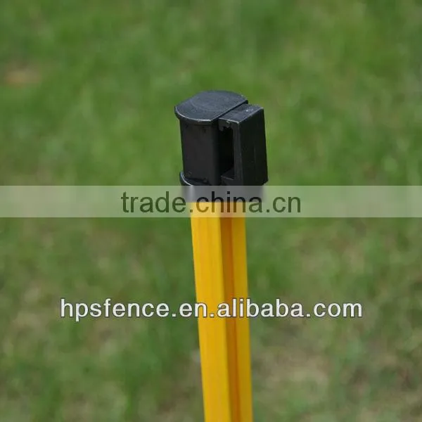 Fiber reinforced plastic tread in post for electric fence ropes and tapes