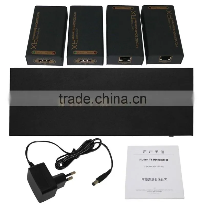Best HDMI Splitter 1x4 by 2CAT Extend 60M full HD with four receiver (Support 3D)UK