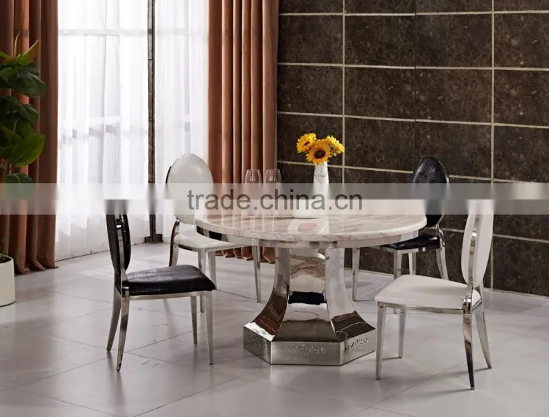 White Marble Dining Table Stainless Steel Base