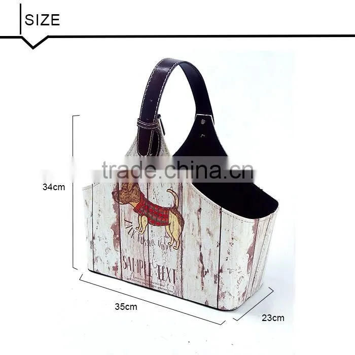 Crown Print Magazine Rack Faux Leather Storage Basket