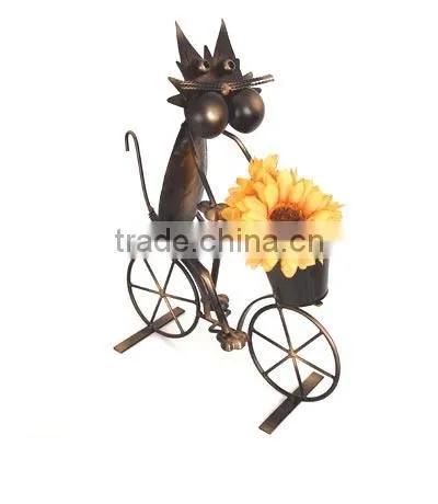 Metal dog with bicycle cheap garden flower pot