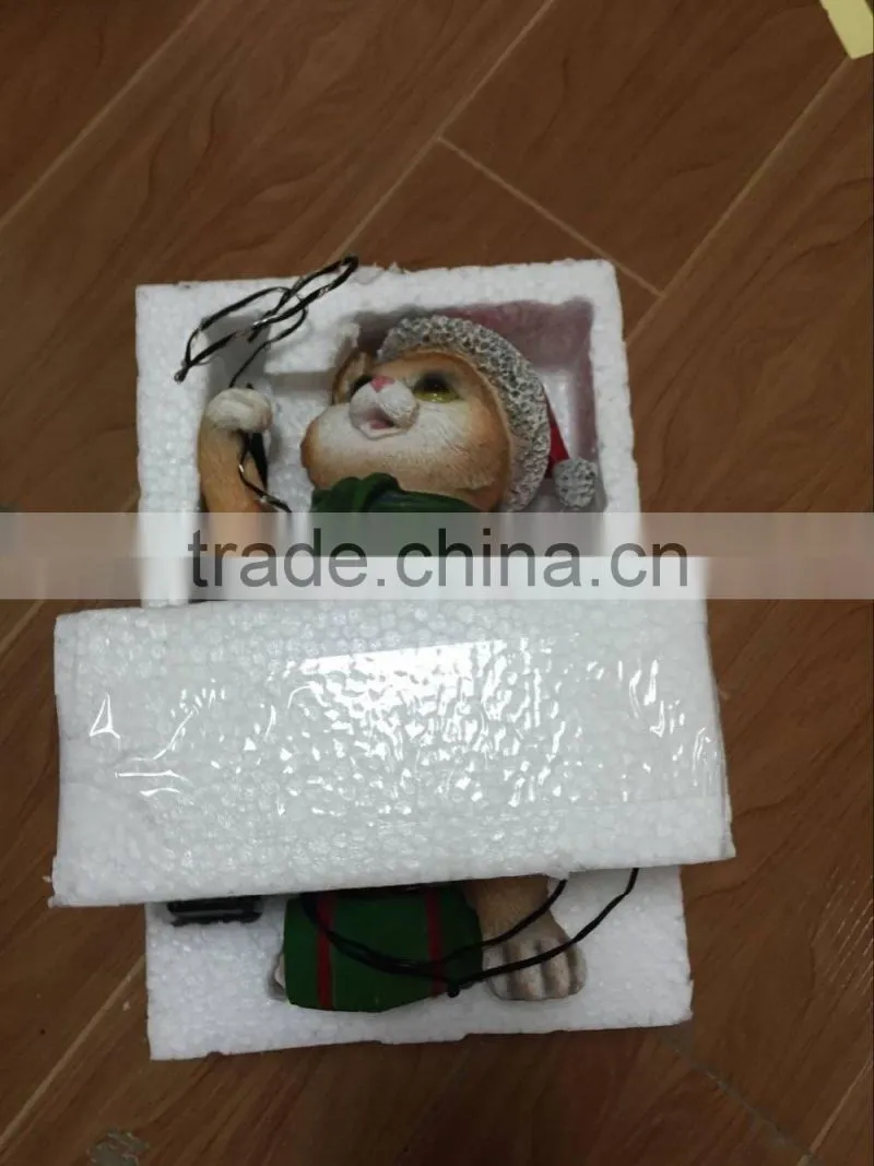 Decoration Wholesale Craft Supplies Resin Craft Animal Cat Led Light Personalized Christmas Ornaments