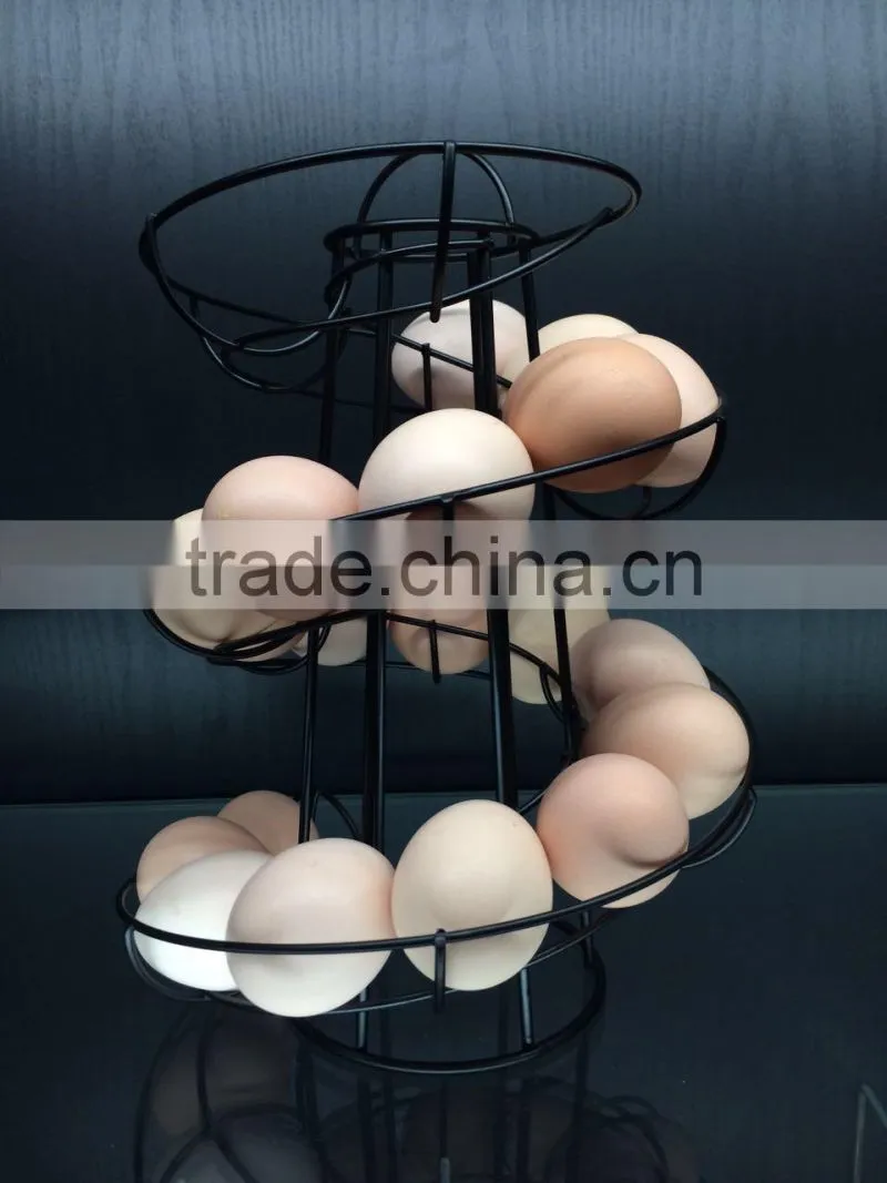 Novelty ECO-friendly iron wire black silver metal egg stand rack spiral egg holder for kitchen storage