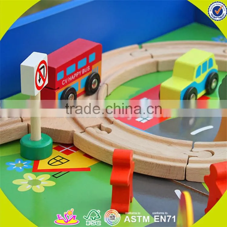 Wholesale arrival wooden railway train toy fashion wooden railway train set roller coaster track table toy W04C009A