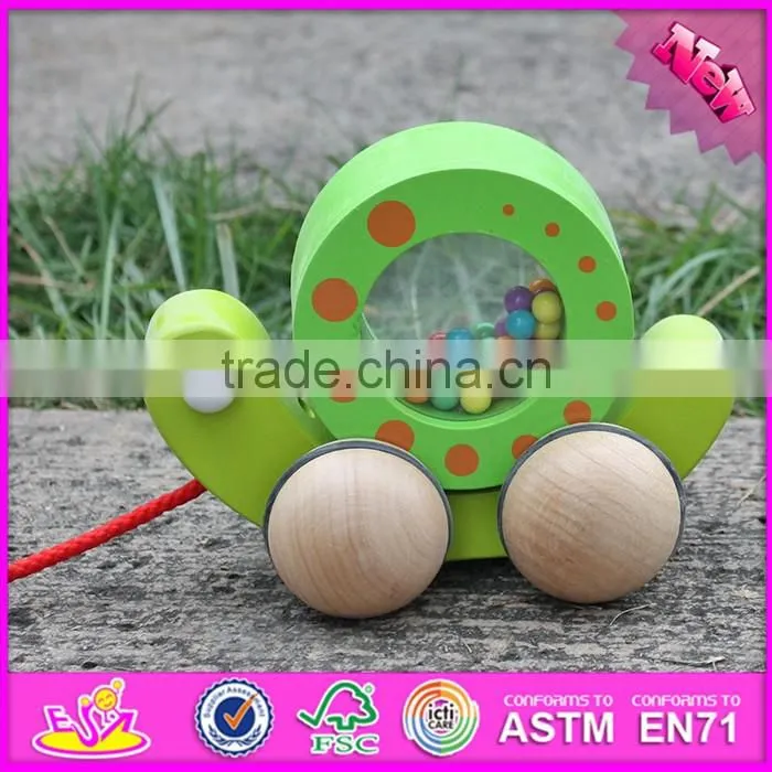 2016 new design snail carried wooden pull toys for toddlers W05C078