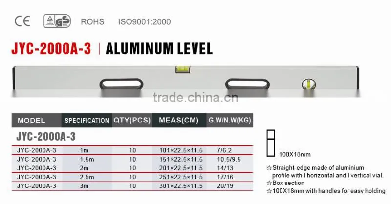 1.0MM thickness Level, 1M-3M aluminium level ruler