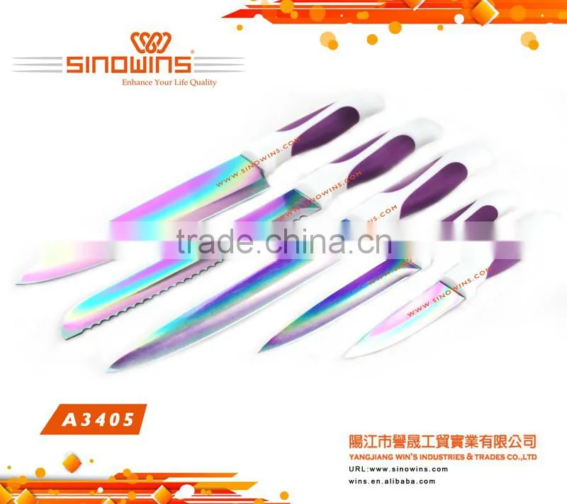 Fashionable and Durable 5pcs Non-stick Coating Knife Set