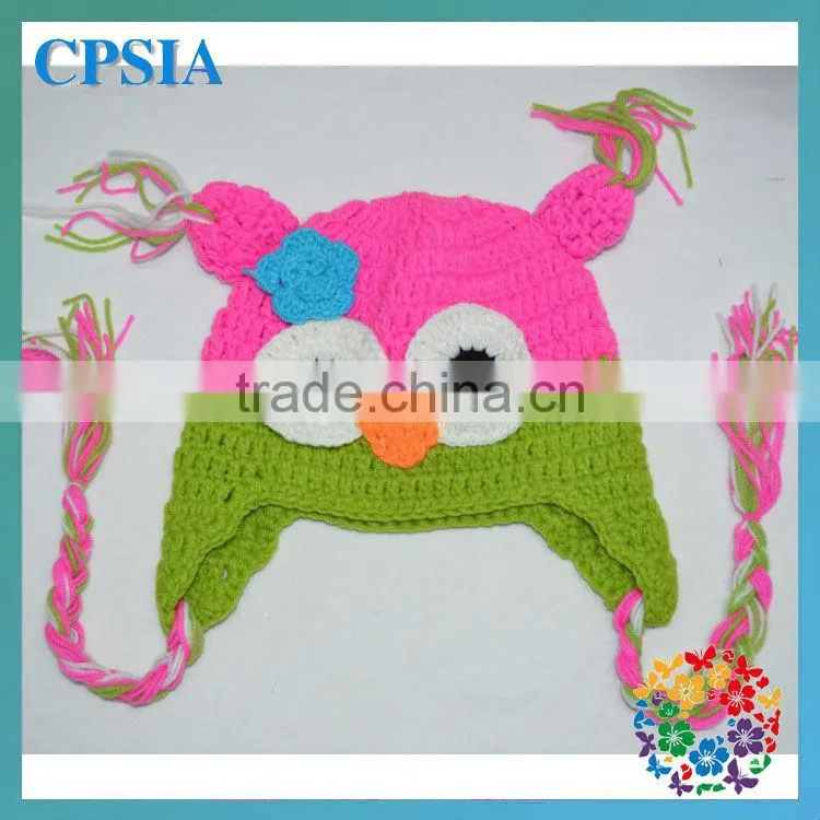 Infant owl hats baby hats with braid