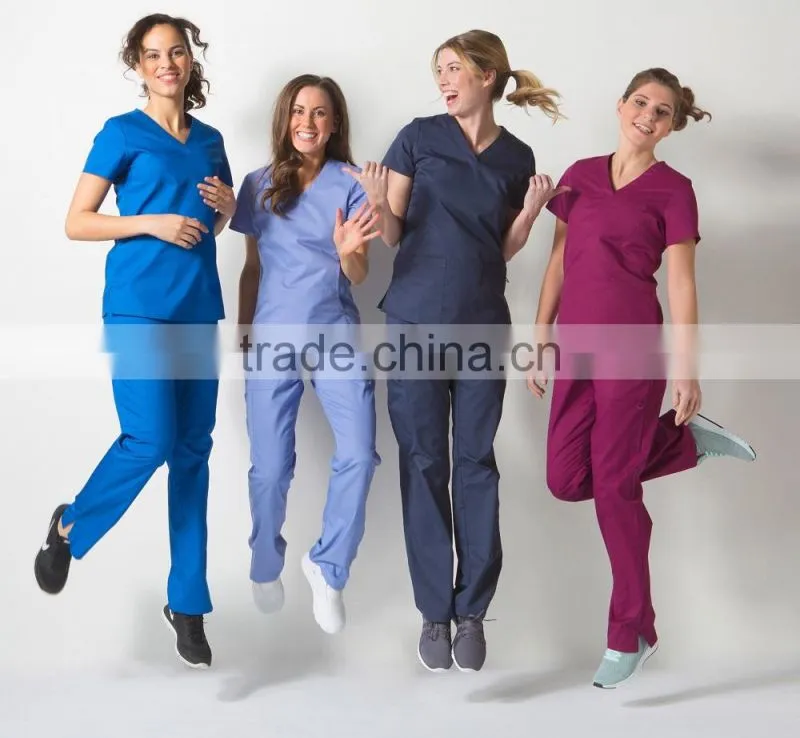 Custom V neck hospital uniform fitted clinical medical scrubs uniforms