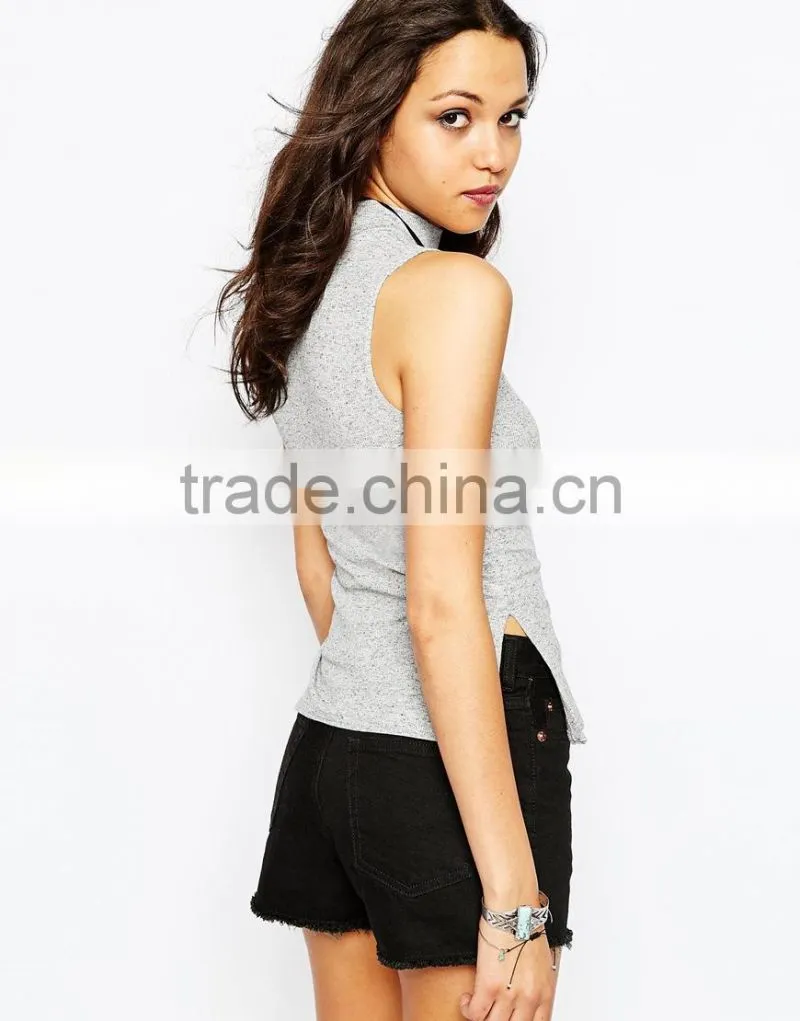 China factory OEM ODM 2015 new fashion high Neck Side Split Top