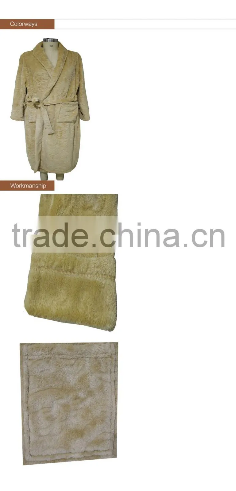 2016 NEW Microfiber Coral Fleece Bathrobe with Gold Color