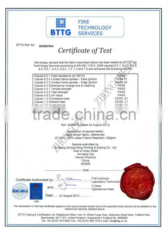 Cotton flame retardant fabric