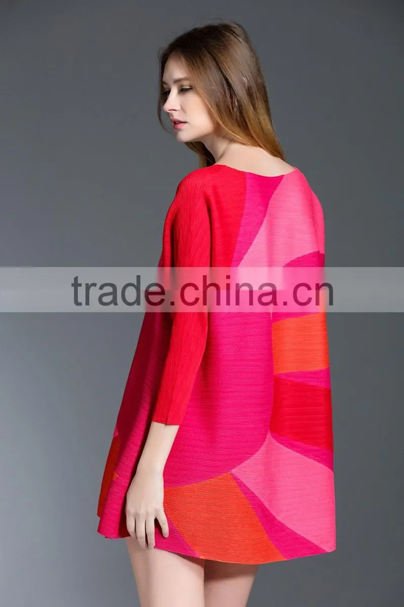 Gored bright color large size women plicated dresses wholesale