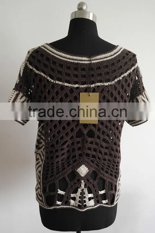 Fashion Ladies short sleeve hand crochet pullover sweater