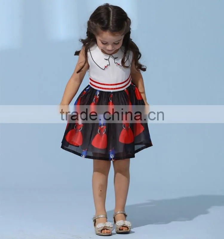 Kids 2017 baby girls vintage style popular design with printing and special collar designs