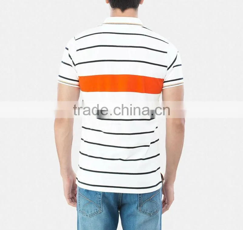 latest designs White Orange Black Striped Collar Tee Polo T-shirt for men