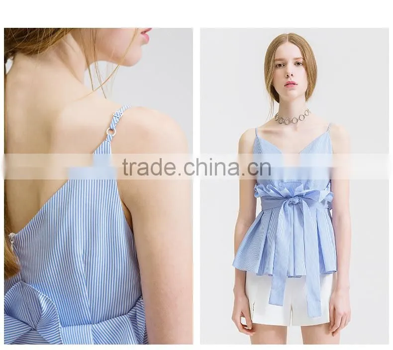 Summer new women's new V collar sleeveless strapless dress high-waist fashion top