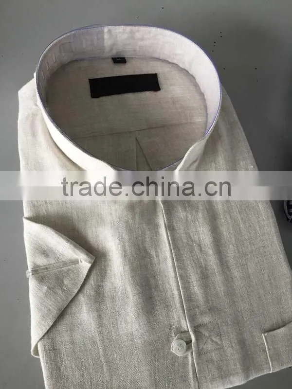 Beige linen Mandarin collar special buttonhole Mens casual dress shirts