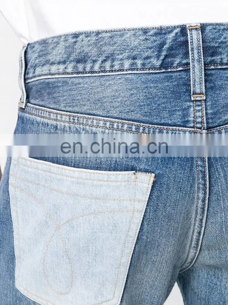 DiZNEW OEM Blue Cotton Straight Leg Patchwork Jeans For Men