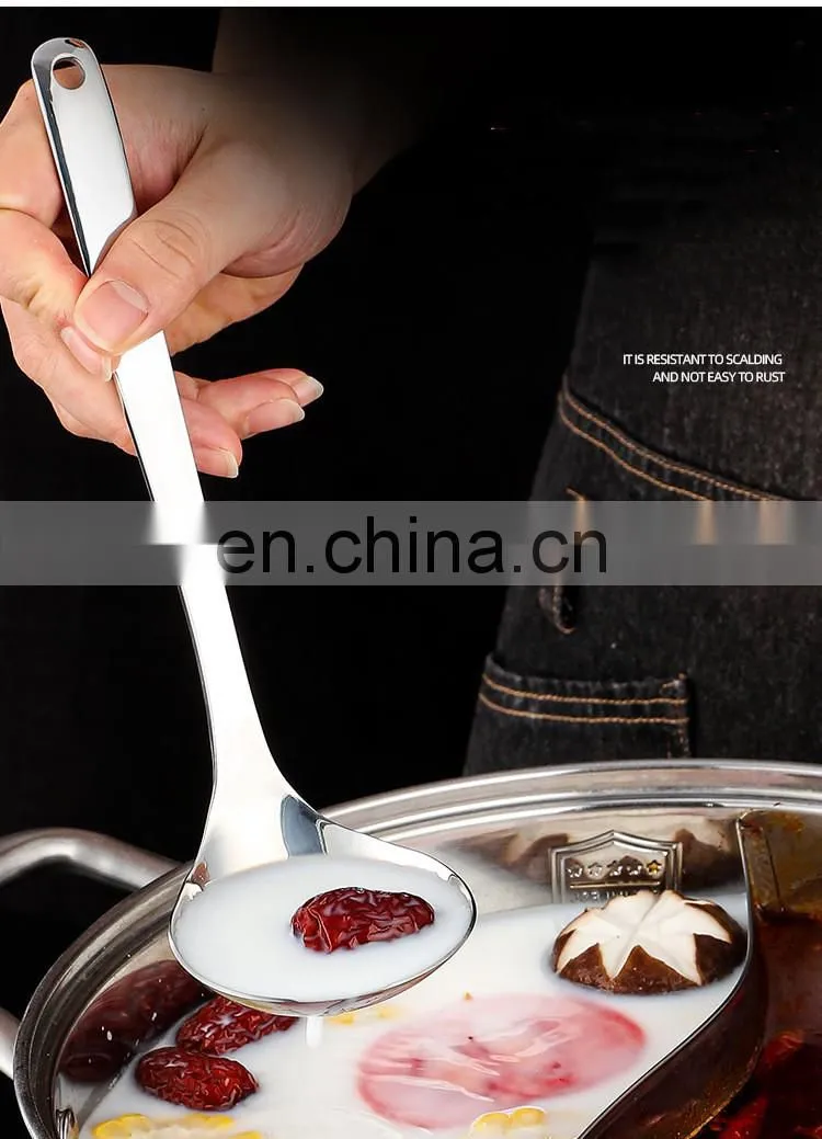 7 Inch Long Handle Stainless Steel Hanging Hot Pot Scoop Kitchen Cooking Spoon Soup Ladle Colander Spoon