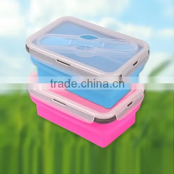 SILICONE FOLADING LUNCH BOX WITH SPOON/CHOPSTICKS(1000ML)