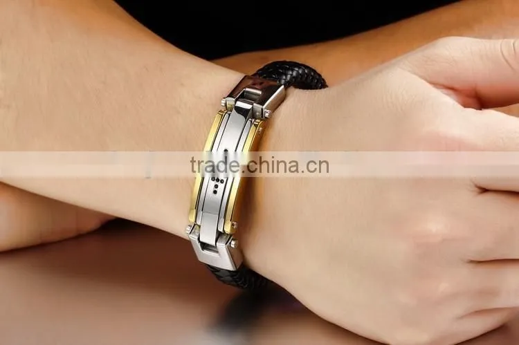 2016 Trendy Genuine Leather Bracelets 316L Stainless Steel Man Bracelet Paypal Accept