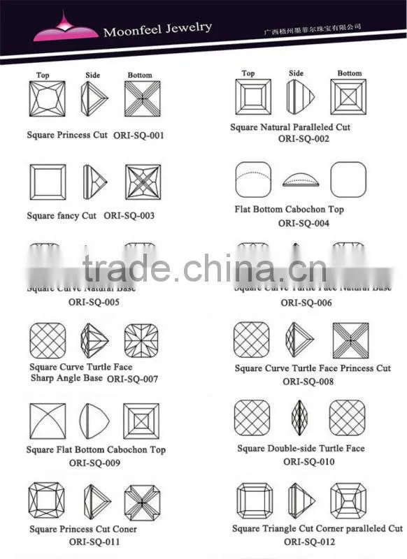 Color change 1# square cut cubic zirconia diamond