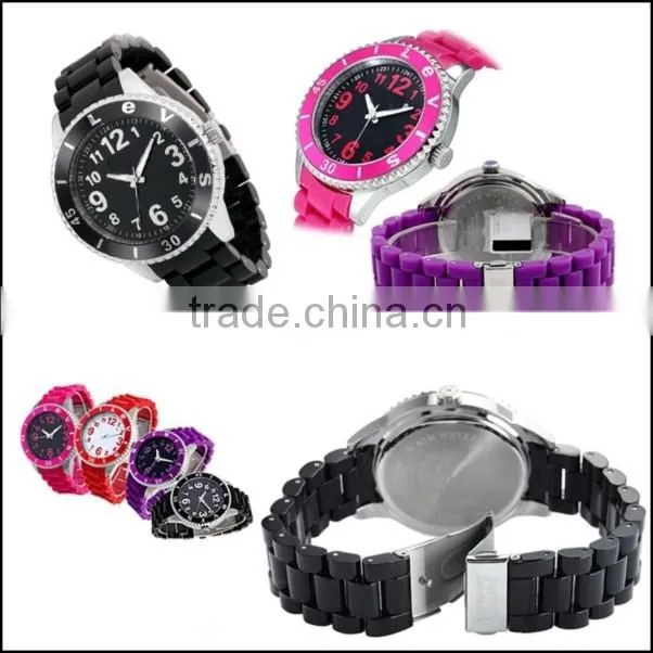 fashion design alloy wrist watch cover with silicone large size wrist watch for male