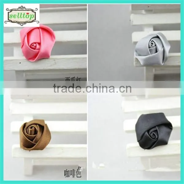 Cheaper hot sale mini 2cm satin fabric flowers for wedding dresses