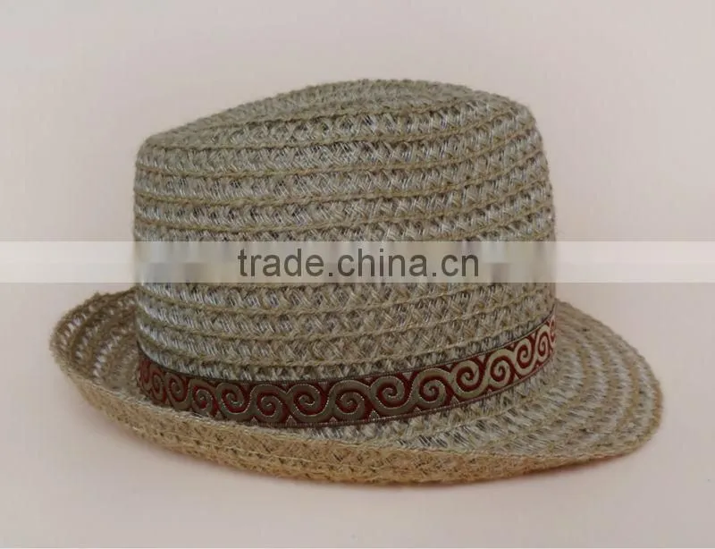 custom classic small brim fibre fadora hat with ribbon
