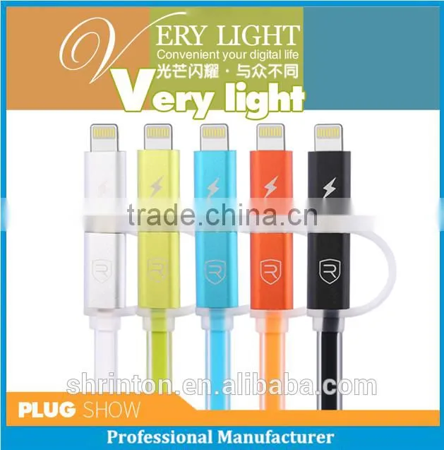 2015 REMAX Hot Sale Charging USB Data Cable 2 in 1 Metal Cable
