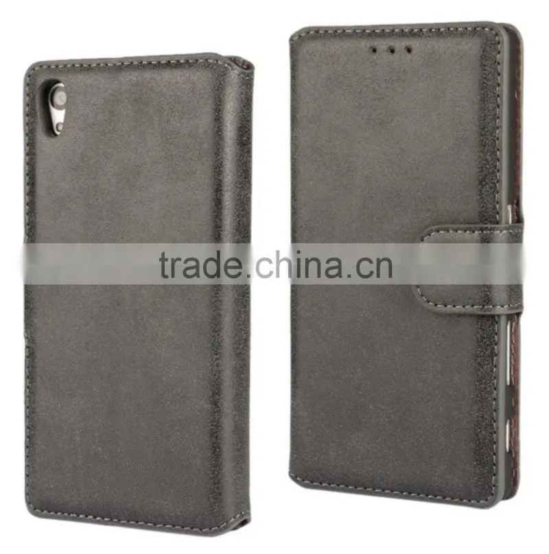 PU leather with magnet stand case Vintage Retro Dull Polish Folio Flip holder cover for Sony Xperia Z5