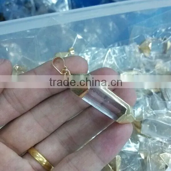 JF6887 Hot sale gold plated druzy citrine quartz cylinder column pendants with gold cap and bail