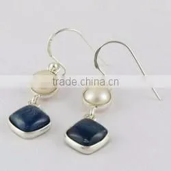 Real Natural Stone Pearl_Kyanite 925 Sterling Silver Earring, Fresh Silver Jewelry, Gemstone Silver Jewelry