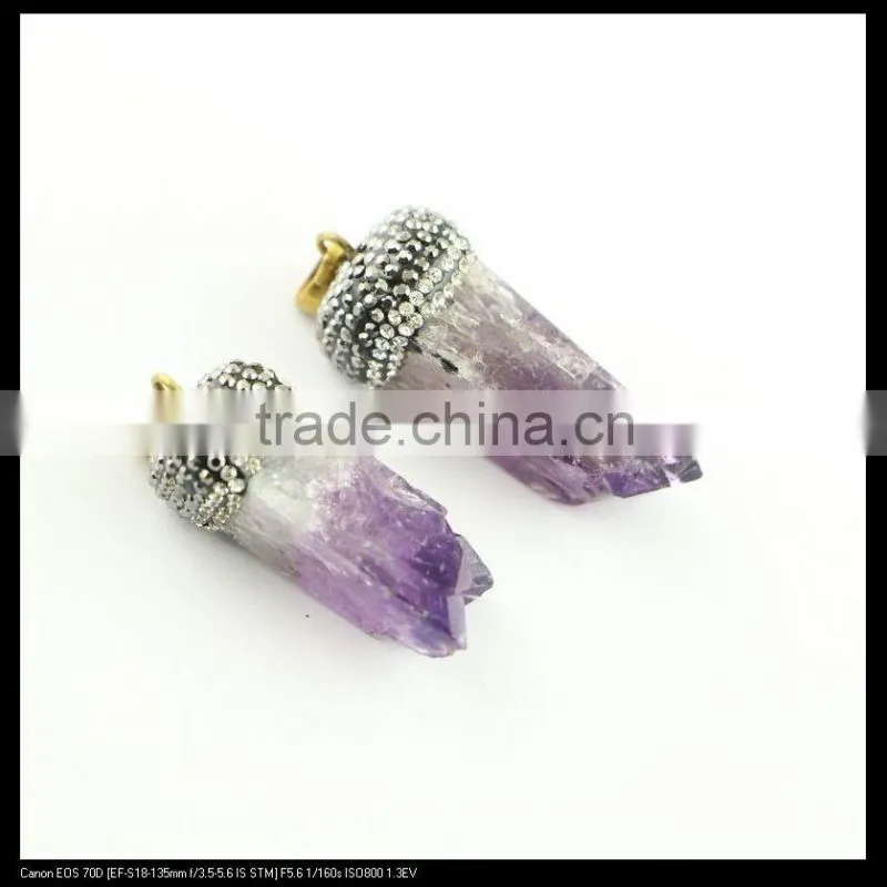 LFD-0087P ~ Wholesale Natural Amethyst Druzy Drusy Pendant Pave Crystal Rhinestone Cap Charm Pendants Necklace Jewelry Finding