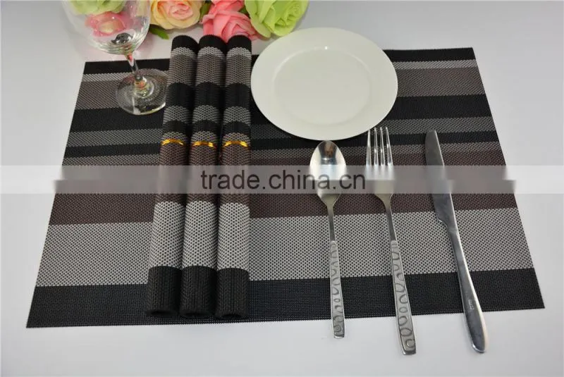 High quality dark color black with brown PVC strip placemat table mat home decoration