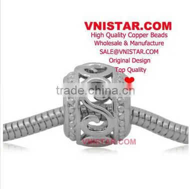 Vnistar silver plared&antique silver plated European copper alloy spacer beads for bracelet CEB005